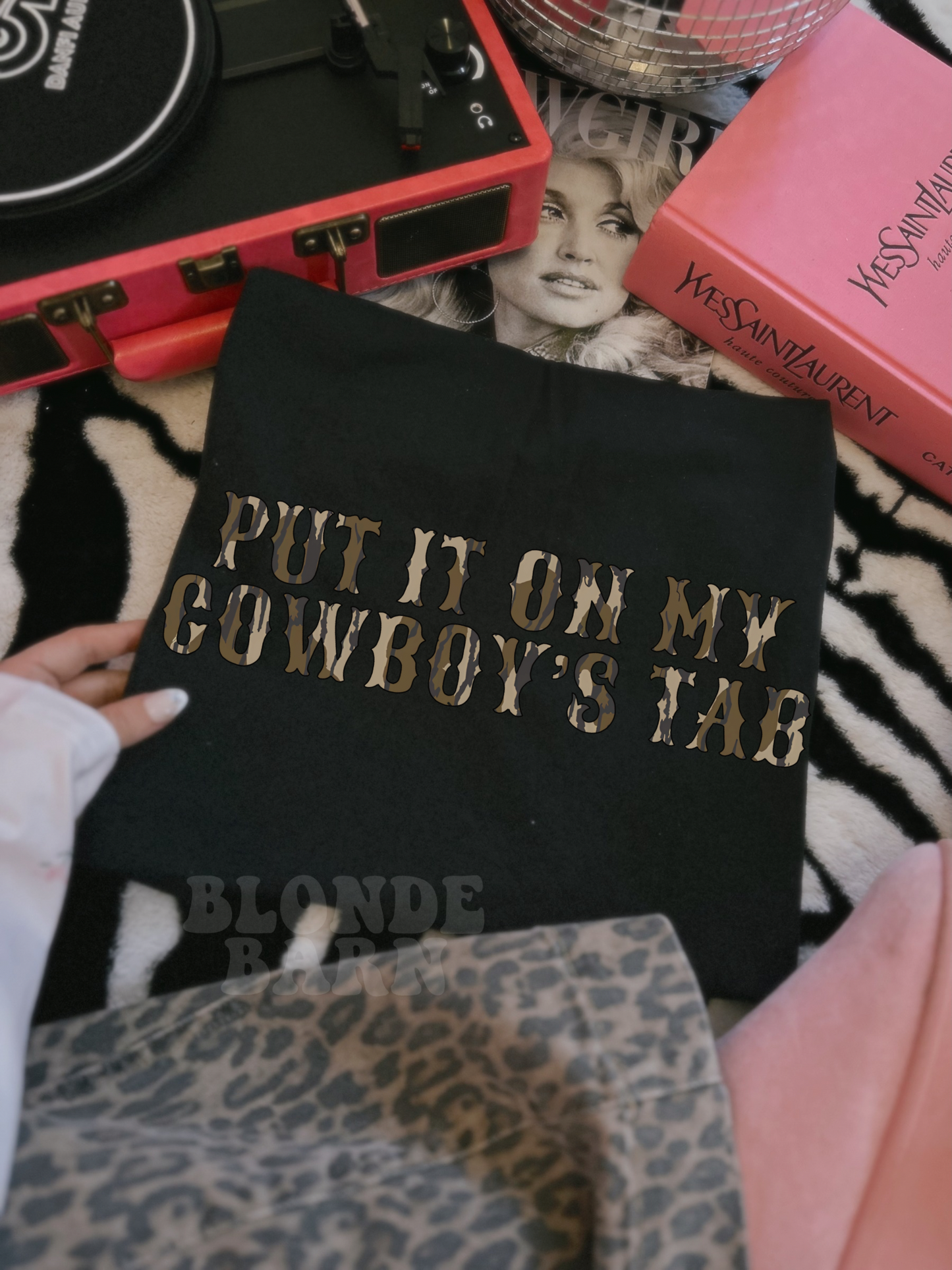 PUT IT ON MY COWBOY'S TAB BLACK TEE