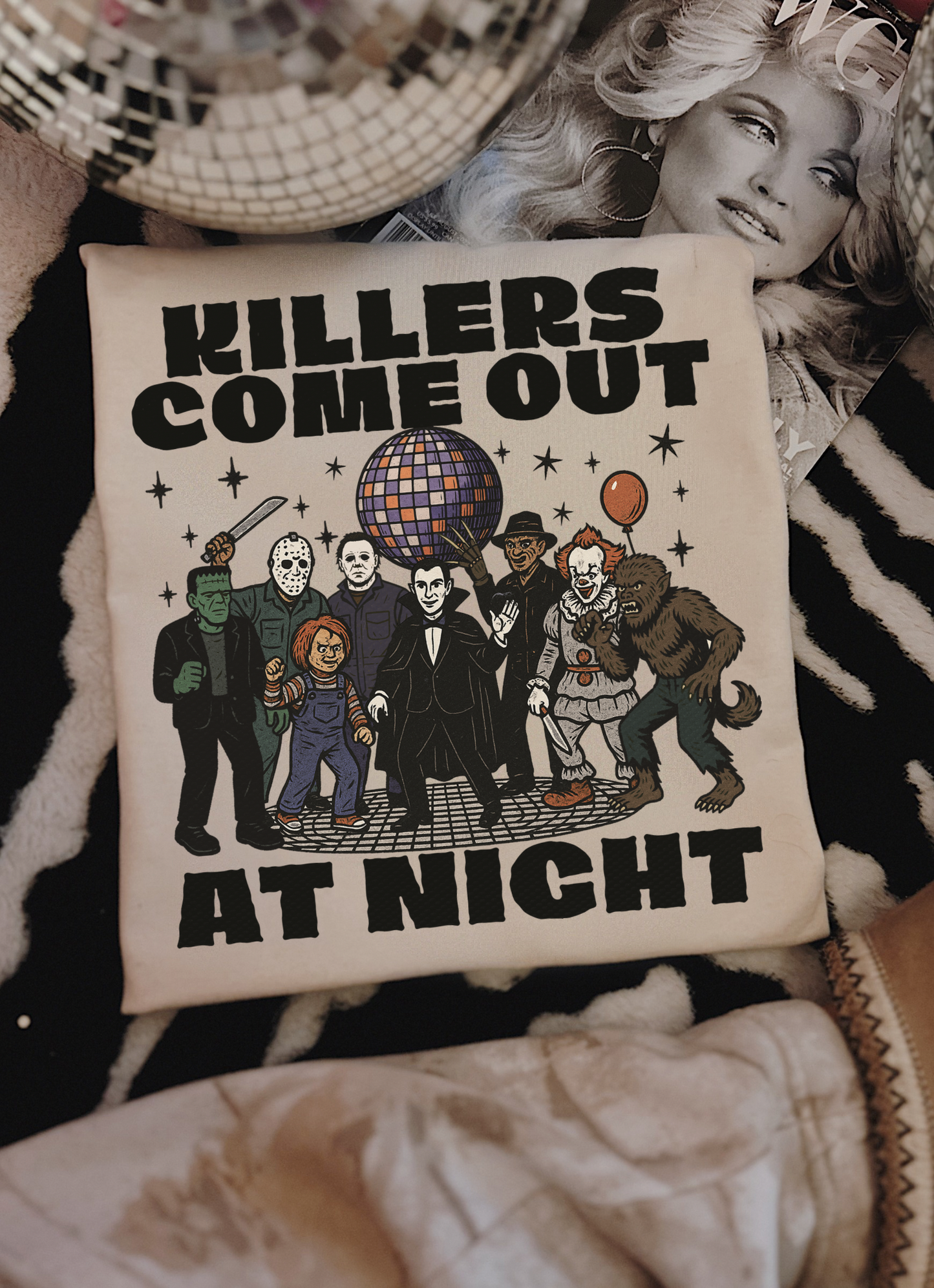 KILLERS COME OUT AT NIGHT DISCO SPOOKY IVORY TEE