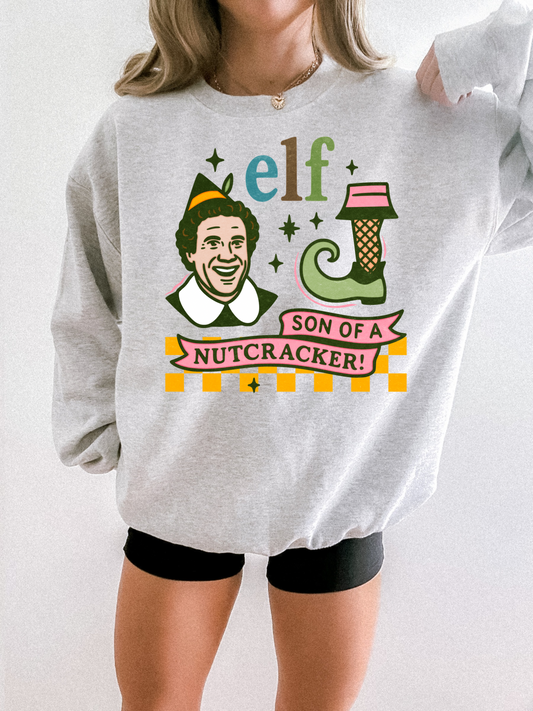 ELF SON OF A NUTCRACKER ASH GREY CREW