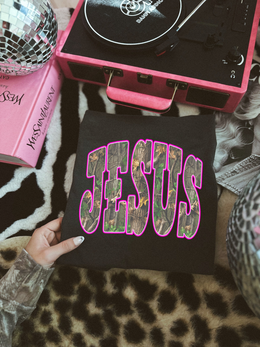 JESUS PINK CAMO BLACK TEE