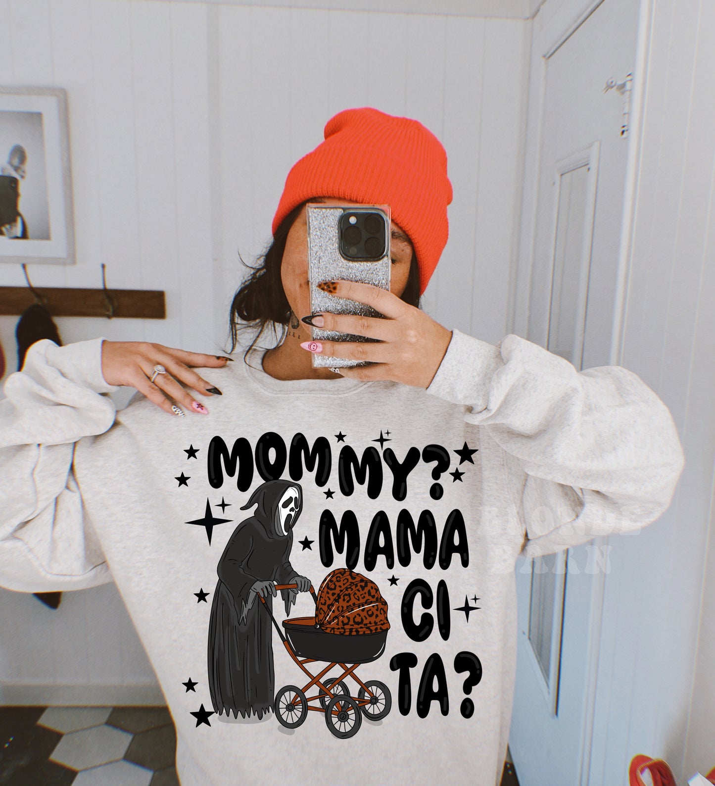MOMMY MAMACITA GHOST FACE ASH GREY CREW