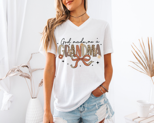 GOD MADE ME A GRANDMA V-NECK TEE