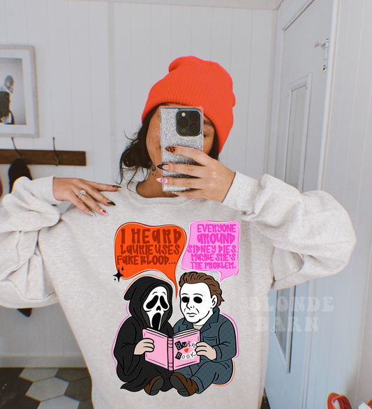 GHOST FACE & MICHEAL SPOOKY BURN BOOK ASH GREY CREW