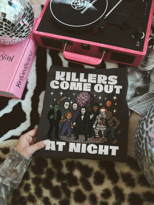 KILLERS COME OUT AT NIGHT DISCO SPOOKY BLACK TEE