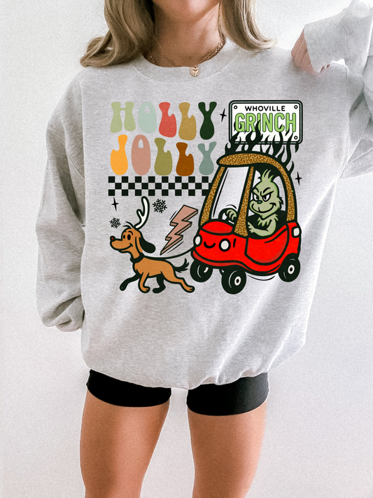 RETRO GRINCH CHRISTMAS ASH GREY CREW