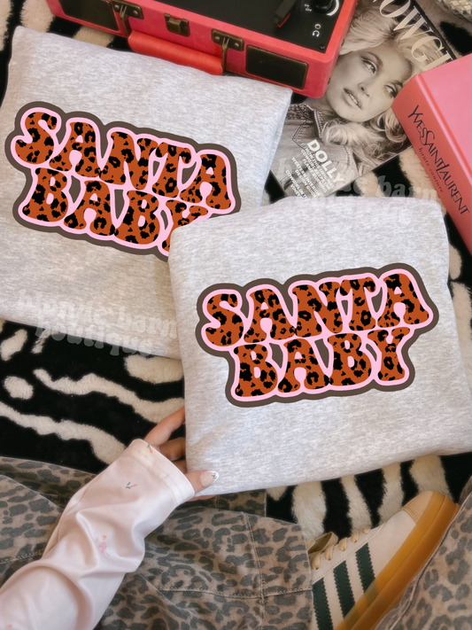 LEOPARD SANTA BABY ASH GREY CREW