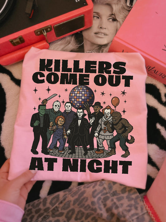 KILLERS COME OUT AT NIGHT DISCO HALLOWEEN BLOSSOM PINK TEE