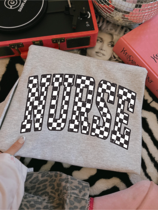 CHECKERED NURSE ASH GREY CREW