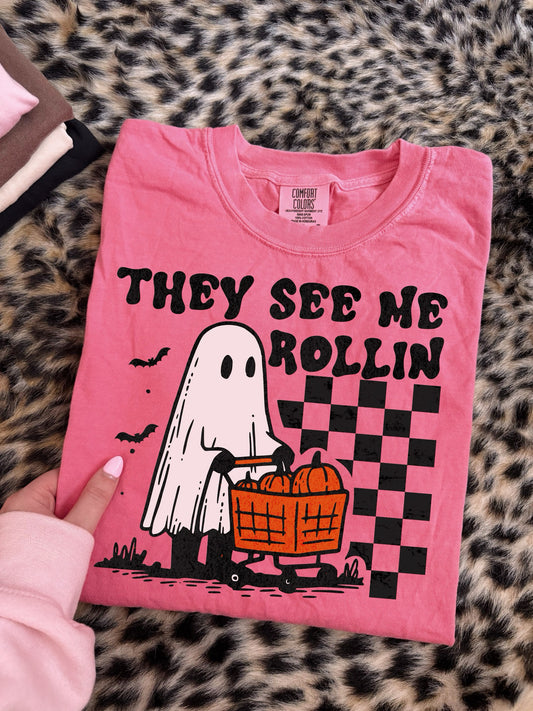 THEY SEE ME ROLLIN SHOPPING GHOST CRUNCHBERRY TEE