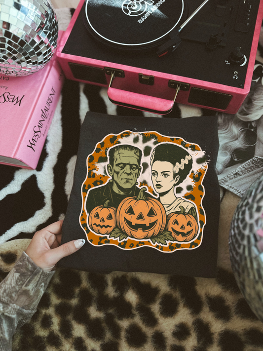 LEOPARD FRANKENSTEIN HALLOWEEN BLACK TEE