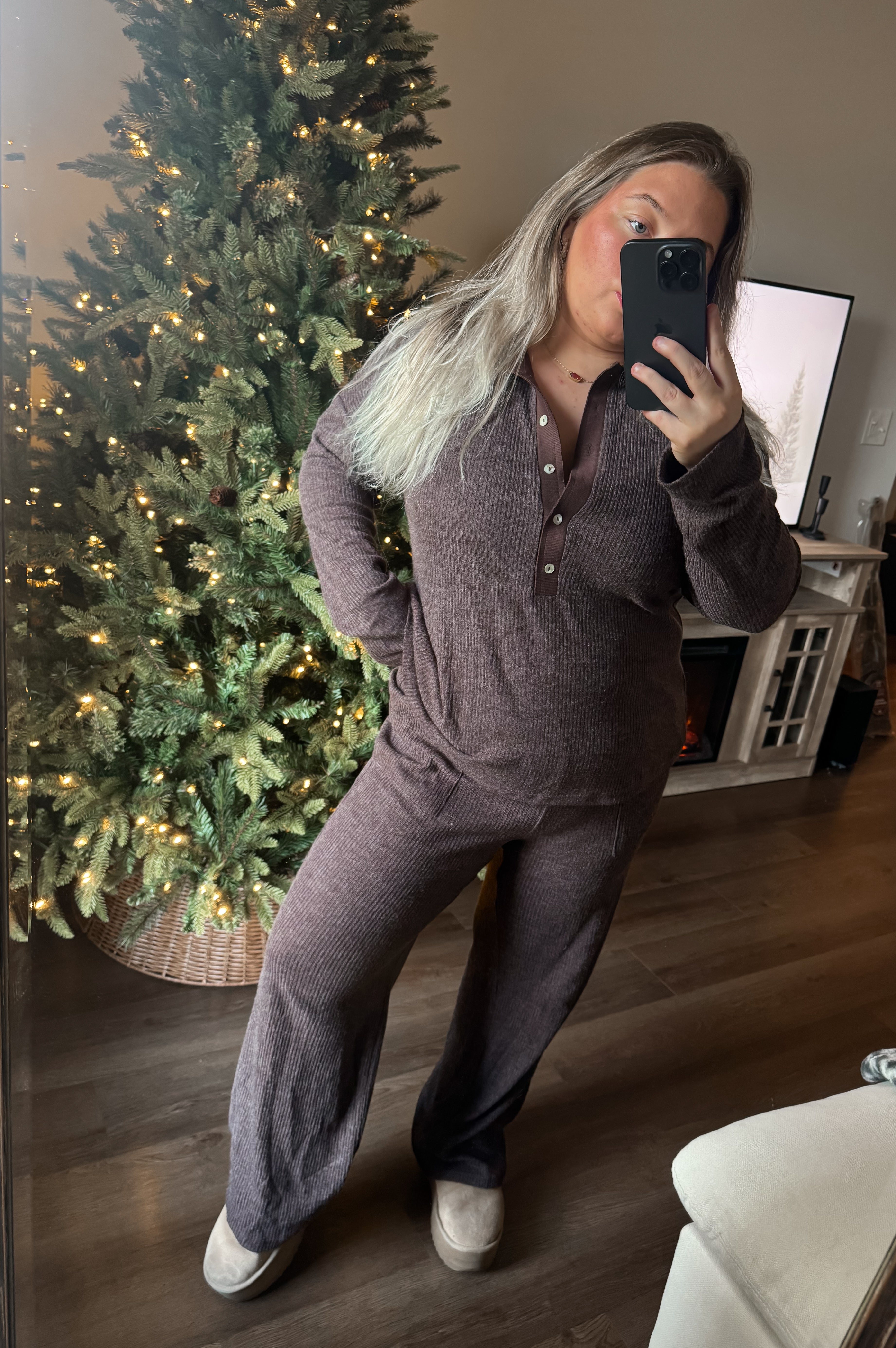 COZY CABIN MOCHA RIBBED LOUNGE SET