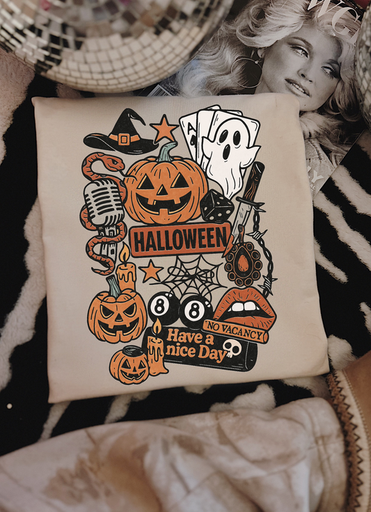 RETRO HALLOWEEN COLLAGE IVORY TEE