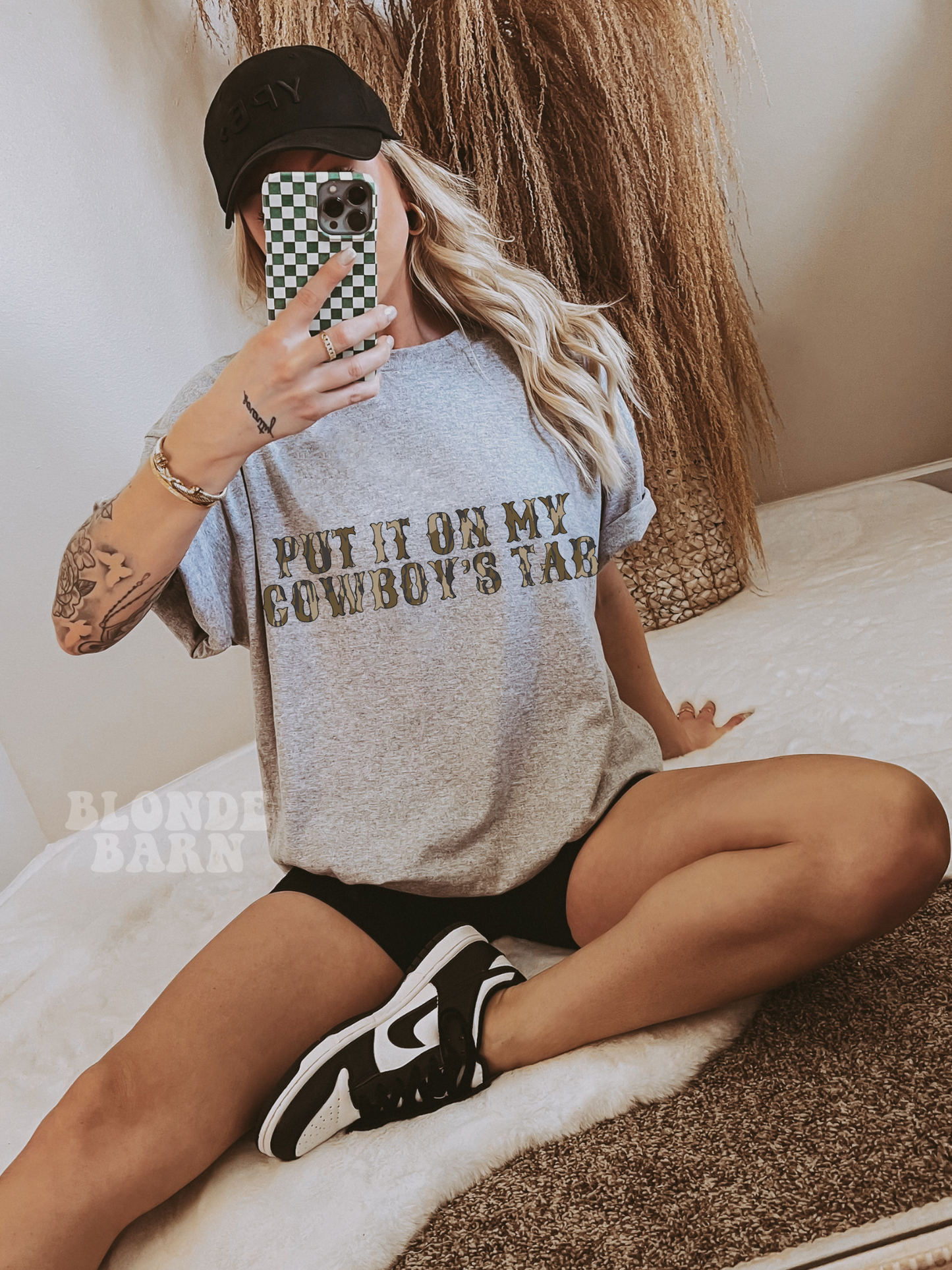 Put It On My Cowboy's Tab Gray Gildan Tee