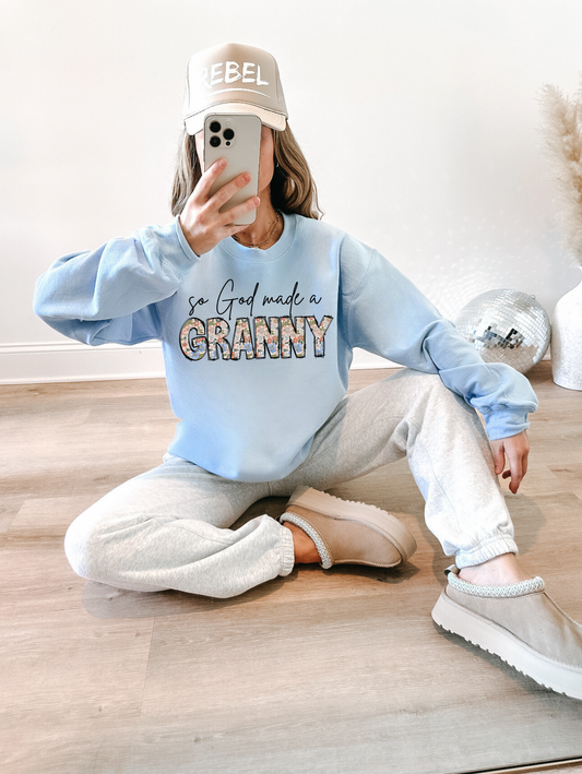 SO GOD MADE A GRANNY LIGHT BLUE CREW