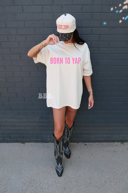 PINK BORN TO YAP IVORY TEE