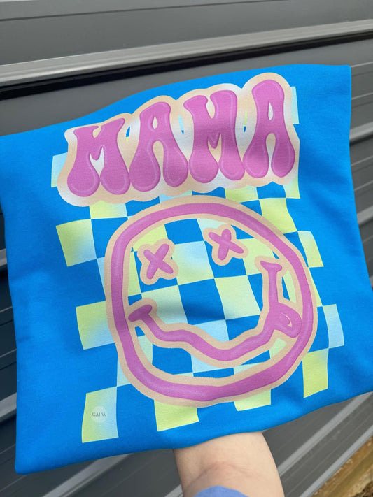 Checkered Smiley Mama Tee